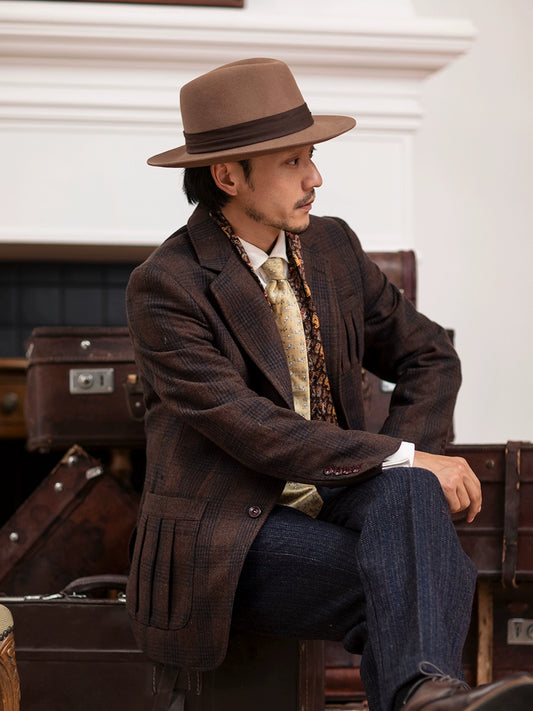 SOARIN英伦复古格子西装外套男 秋冬商务休闲修身格纹毛呢单西服