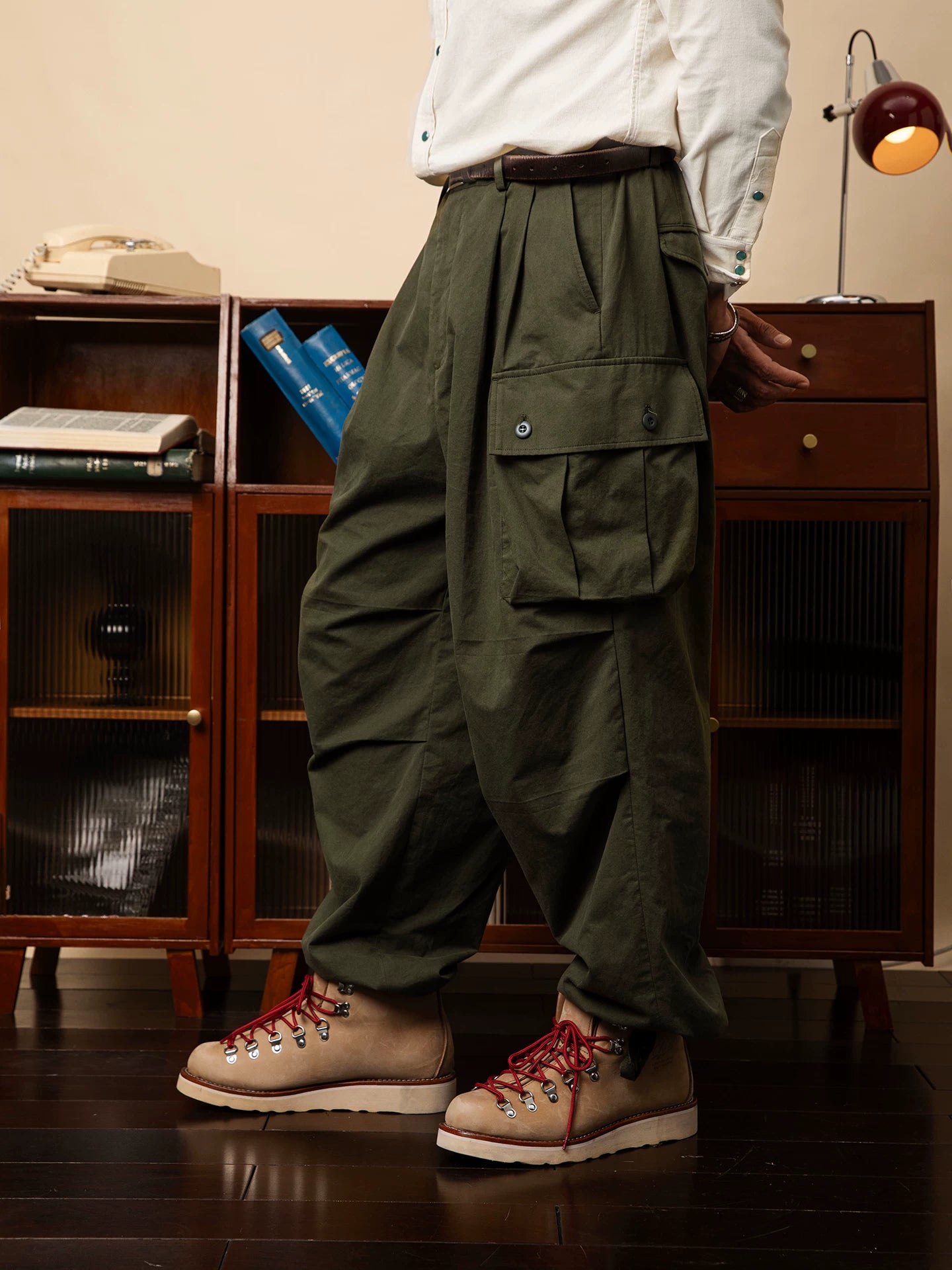 SOARIN Amekaji Loose Fit Cotton Blend Cargo Trousers YMZ252TF227K