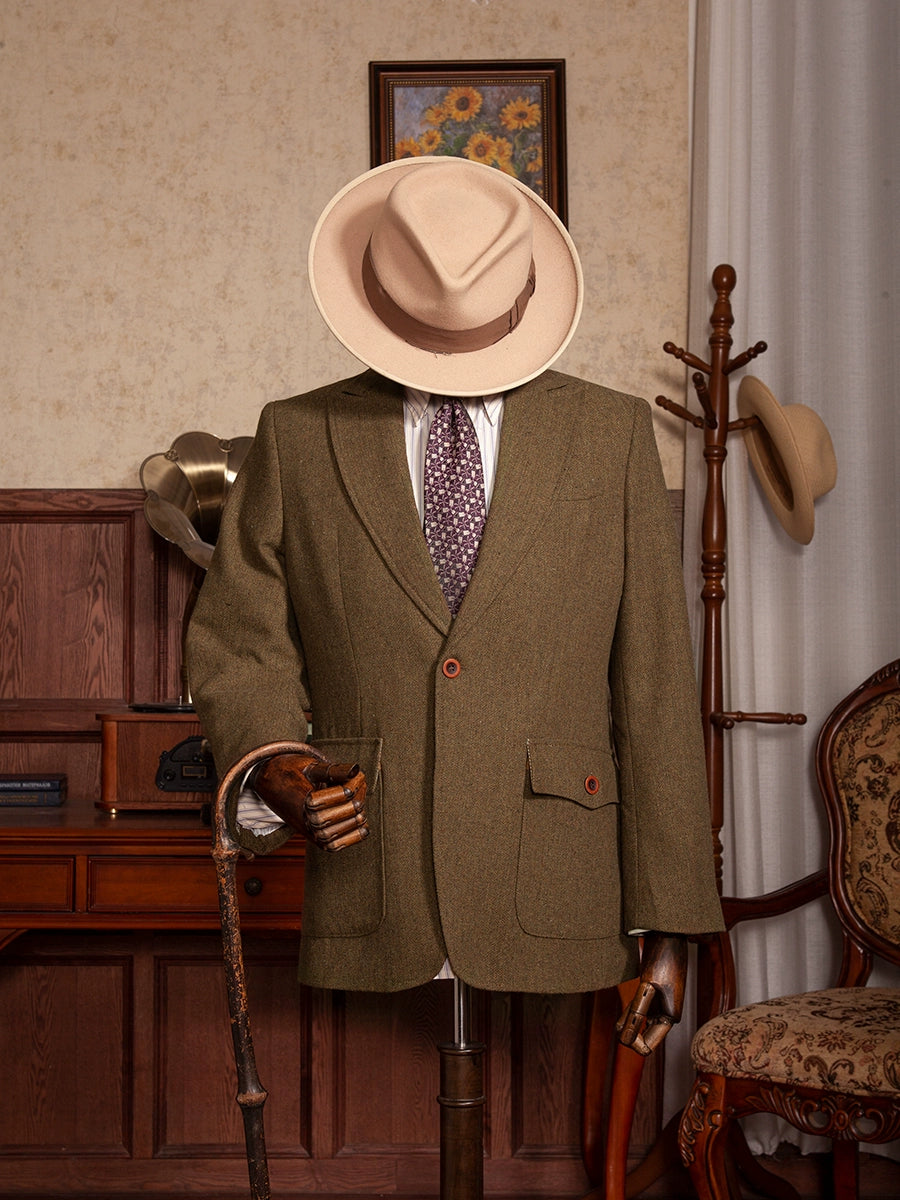 Soarin British Vintage Tweed Blazer Winter Herringbone Wool Business Casual Suit