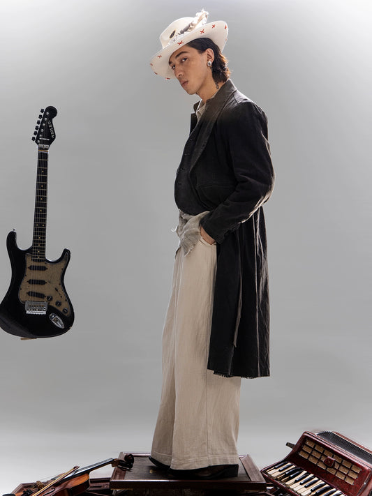 SOARIN【做旧黑】独立复古青果领大衣男新中式休闲中长款风衣外套