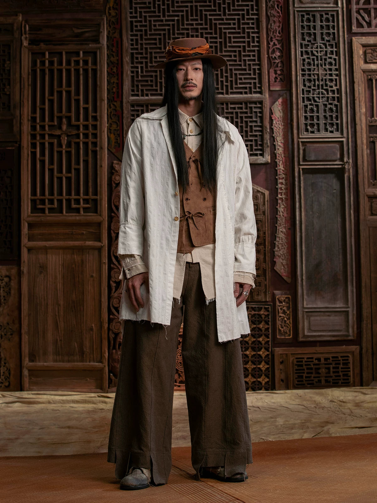 SOARIN WORLD GAI YU XIA Series Loose Fit Long Shirt Jacquard Linen Cotton Blend Long Sleeve Shirt DCZ233TC151