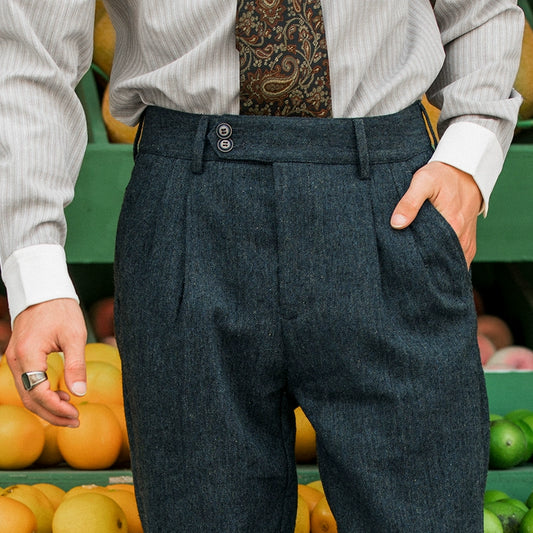 SOARIN英伦复古小脚西装裤男 粗花呢那不勒斯修身痞帅锥形九分裤