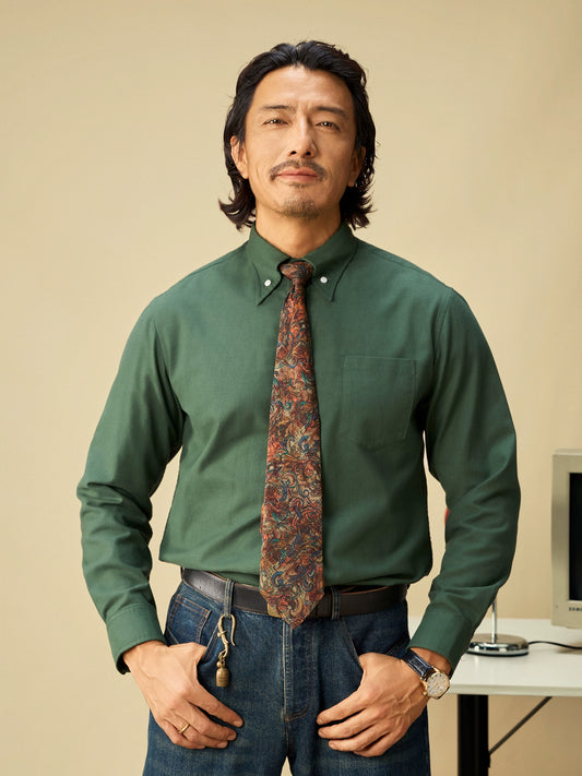 SOARIN【牛津纺】英伦复古扣领西装衬衫男高级感简约休闲长袖衬衣