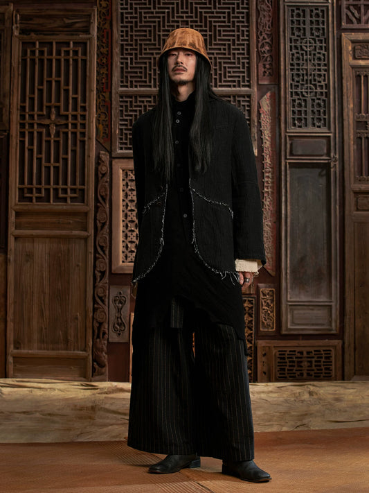 SOARIN WORLD Vintage Distressed Style Relaxed Fit Cotton Linen Blend Deconstructed Blazer Suit Jacket DCZ233TXZ49