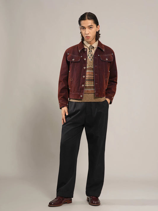 SOARIN Western Vintage Regular Fit Flocking Denim Rivet Jacket YAOZ253TJ105
