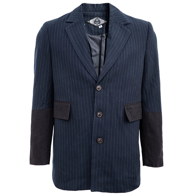 SOARIN英伦风复古条纹西装外套男 秋冬雅痞拼接商务休闲修身西服