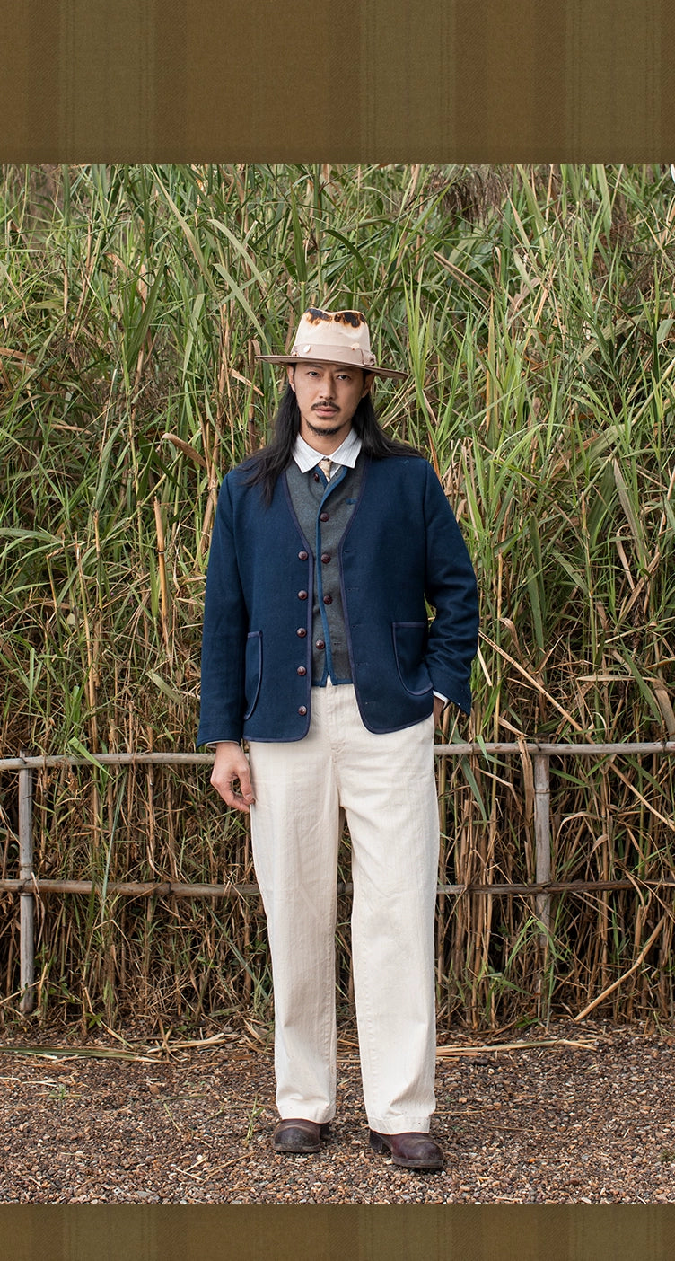 SOARIN英伦风复古羊毛夹克外套男 秋冬V领拉链休闲修身茄克衫上衣