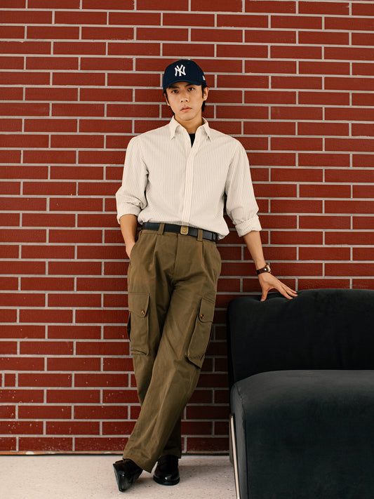 SOARIN英伦风复古细条纹西装衬衫男 轻奢高级感商务绅士长袖衬衣