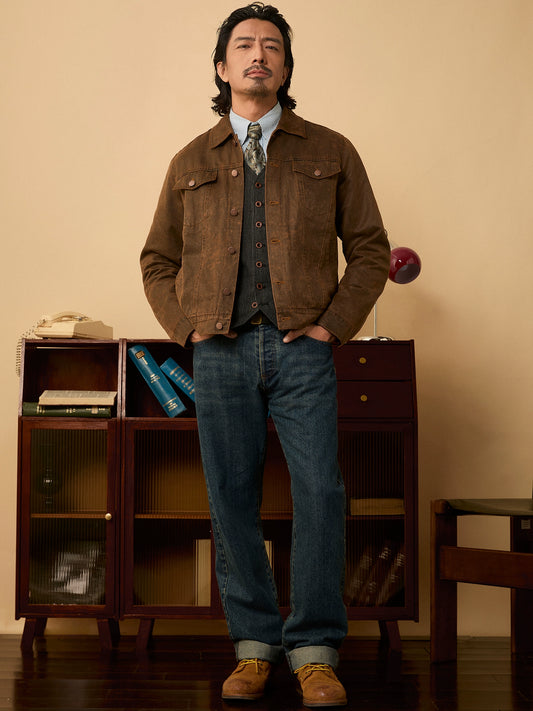 SOARIN【原创正版】复古美式皮夹克外套男阿美咔叽短款飞行员皮衣