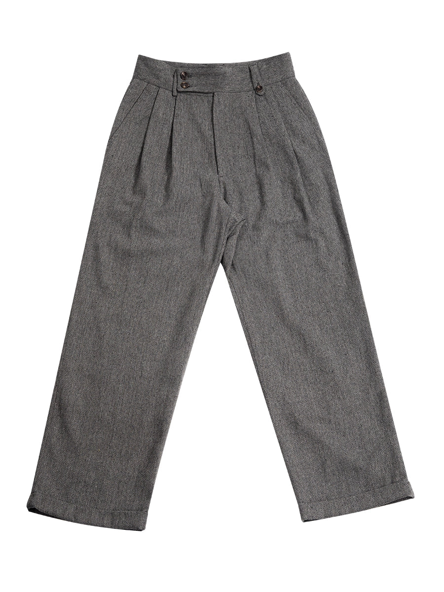 Soarin Winter Wool Herringbone Straight-Leg High-Waisted Business Casual Pants