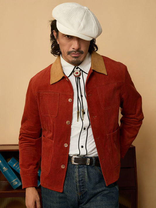 SOARIN美式工装灯芯绒翻领夹克男 阿美咔叽撞色多巴胺谷仓外套