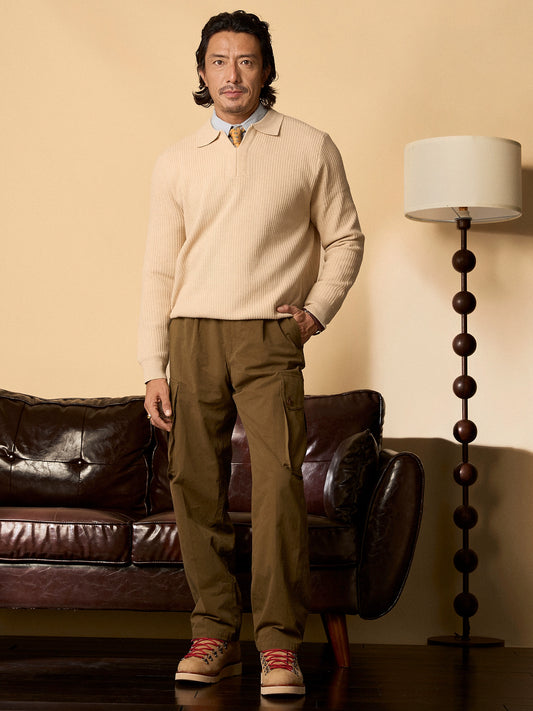 Soarin Long-Sleeve Knit Polo Shirt Collar Textured Commuter Sweater