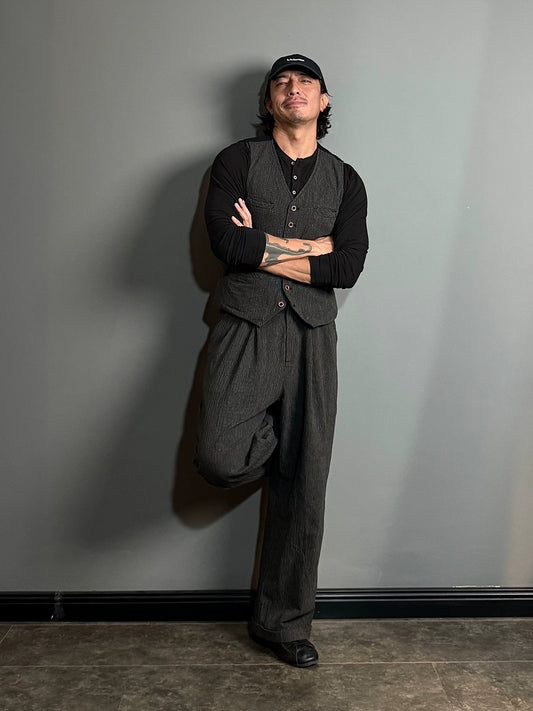 SOARIN英伦风复古条纹高腰裤男 好莱坞纯棉休闲直筒宽松西装长裤