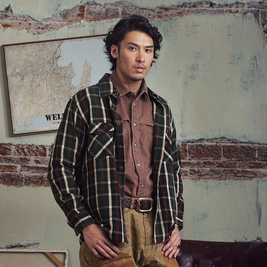 SOARIN Vintage Amekaji Loose-Fit Flannel Plaid Workwear Shirt Jacket YAOZ233TJ08
