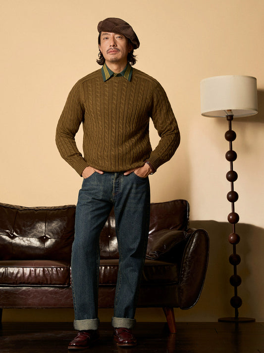 Soarin Crew Neck Cable-Knit Sophisticated Ribbed Knit Pullover Sweater