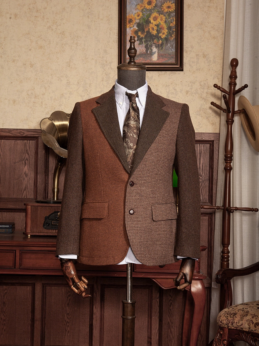 SOARIN英伦风复古拼接西装外套男 冬季商务休闲修身羊毛呢单西服