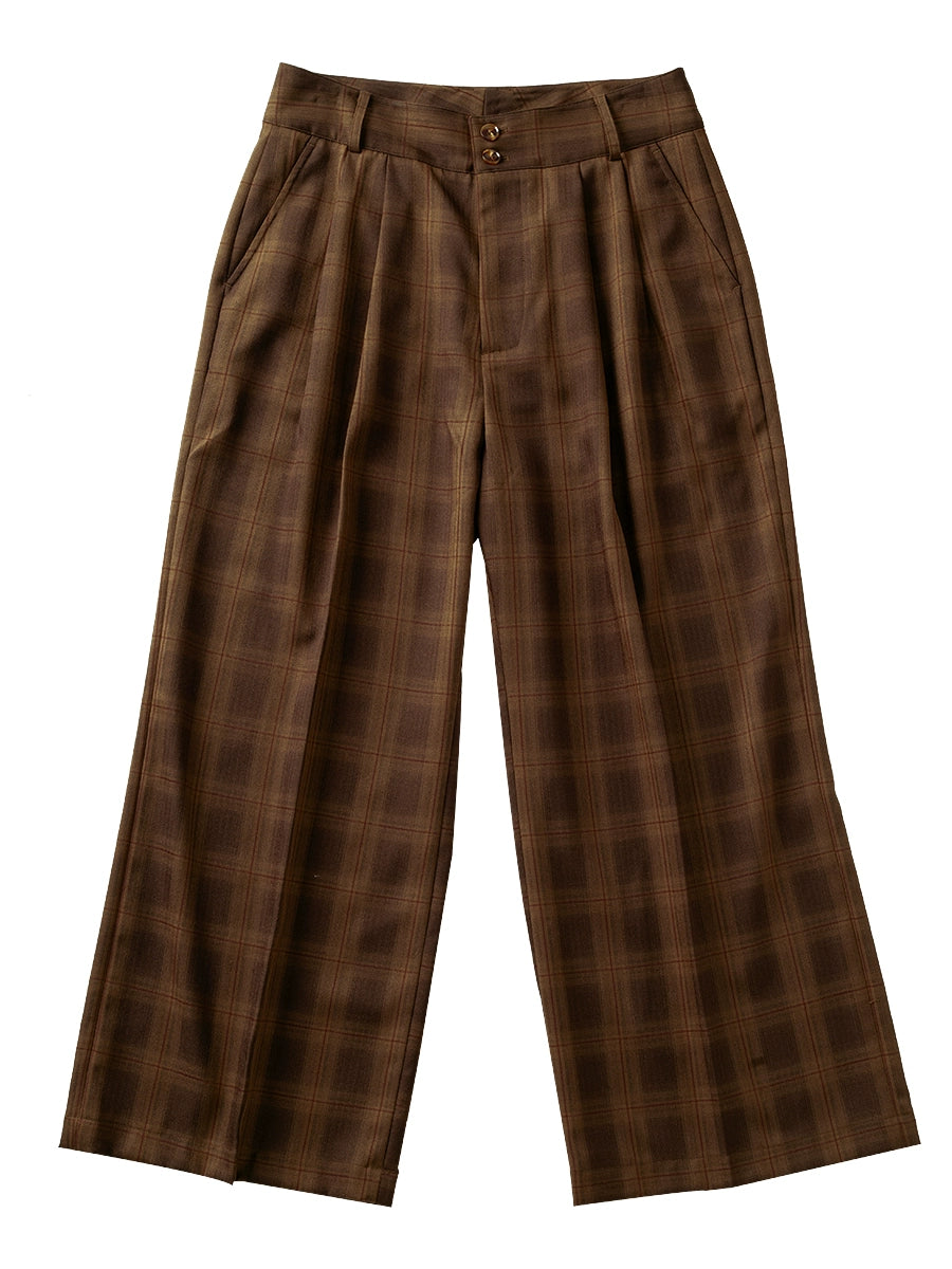 Soarin Italian Old Money Style Large Checkered Casual Pants Straight-Leg Loose Wide-Leg Casual Trousers