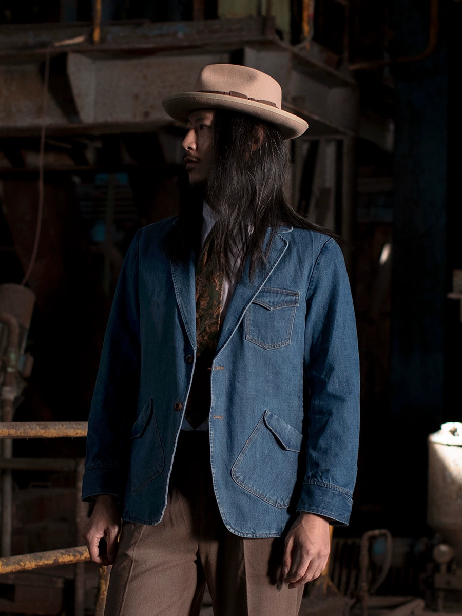 SOARIN复古美式工装牛仔西装男 冬季商务休闲修身猎装外套牛仔衣