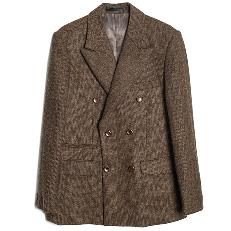 Soarin Double-Breasted Wool Herringbone Slim-Fit Business Casual Suit Blazer