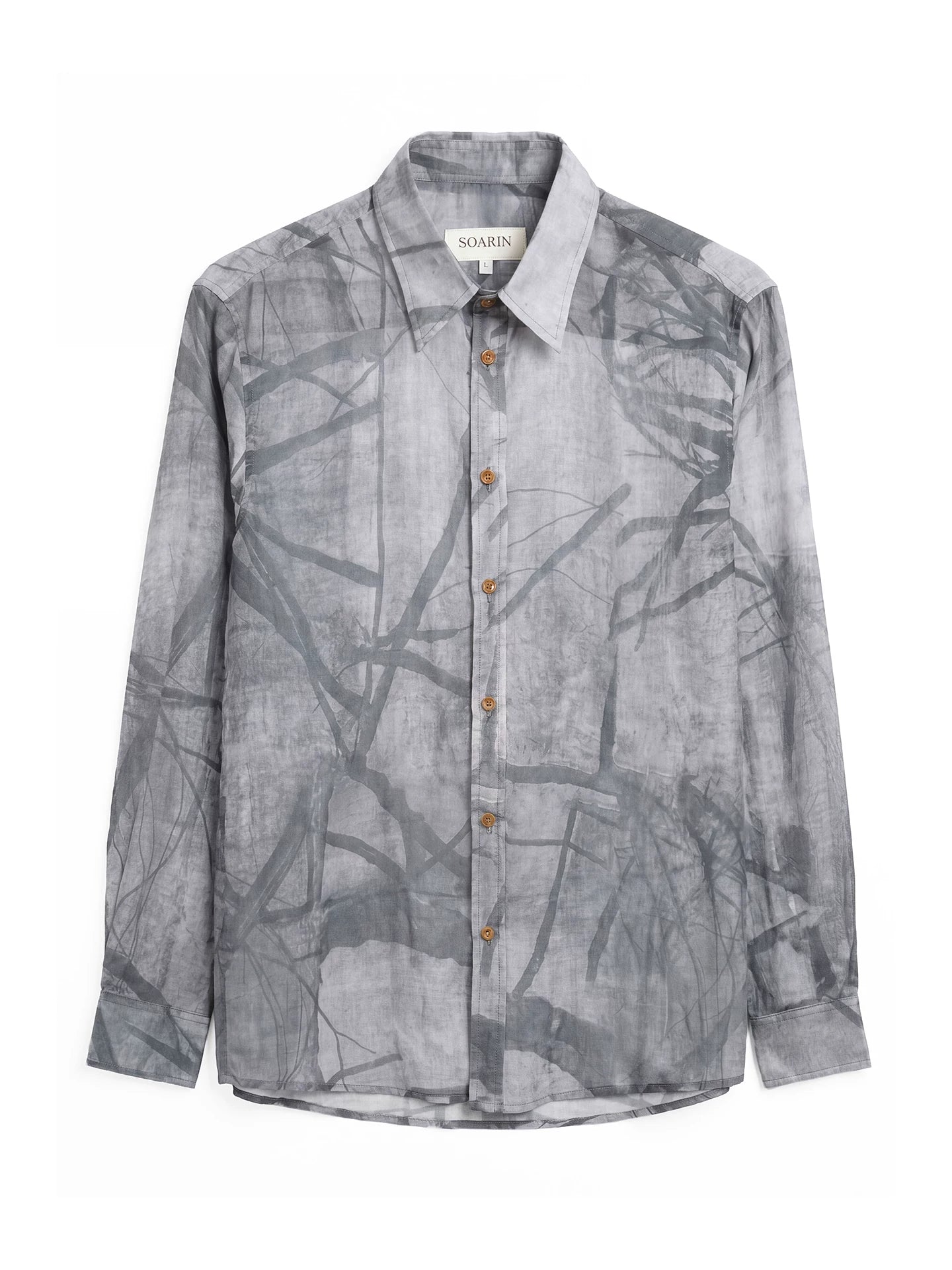 SOARIN Artistic Forest Relaxed Fit Chiffon Long Sleeve Shirt JITZ2626C505