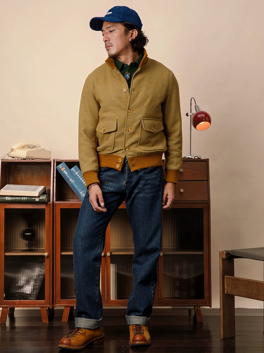 SOARIN复古经典A1飞行员外套男 重磅冬季羊毛粗花呢保暖空军夹克