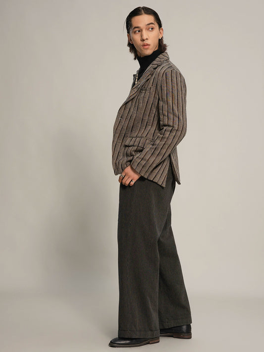 SOARIN【定型条】英伦风复古条纹西装外套男 雅痞商务休闲单西服