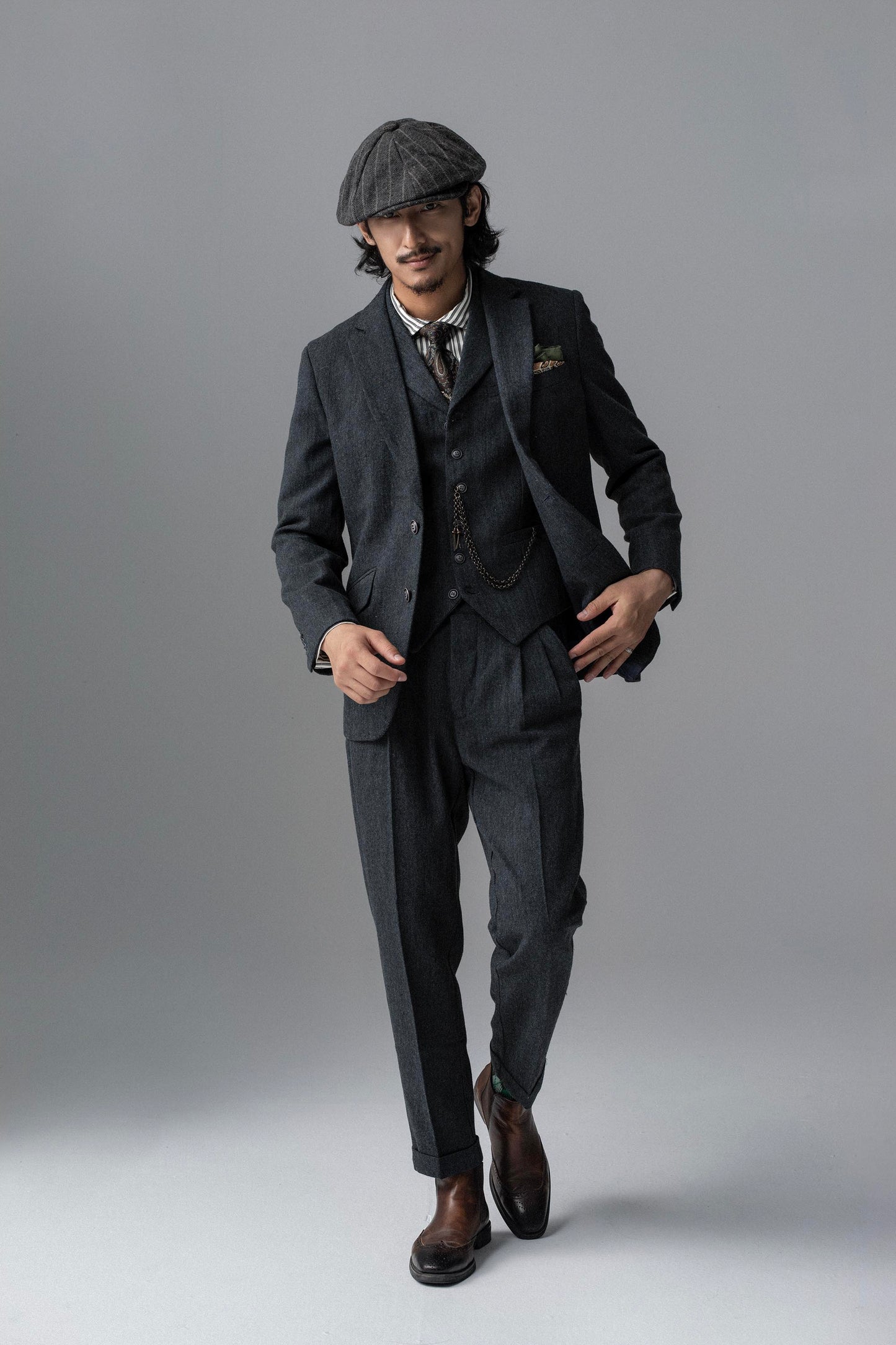 British retro style straight suit pants for men wool business casual slim fit tapered nine-point pants