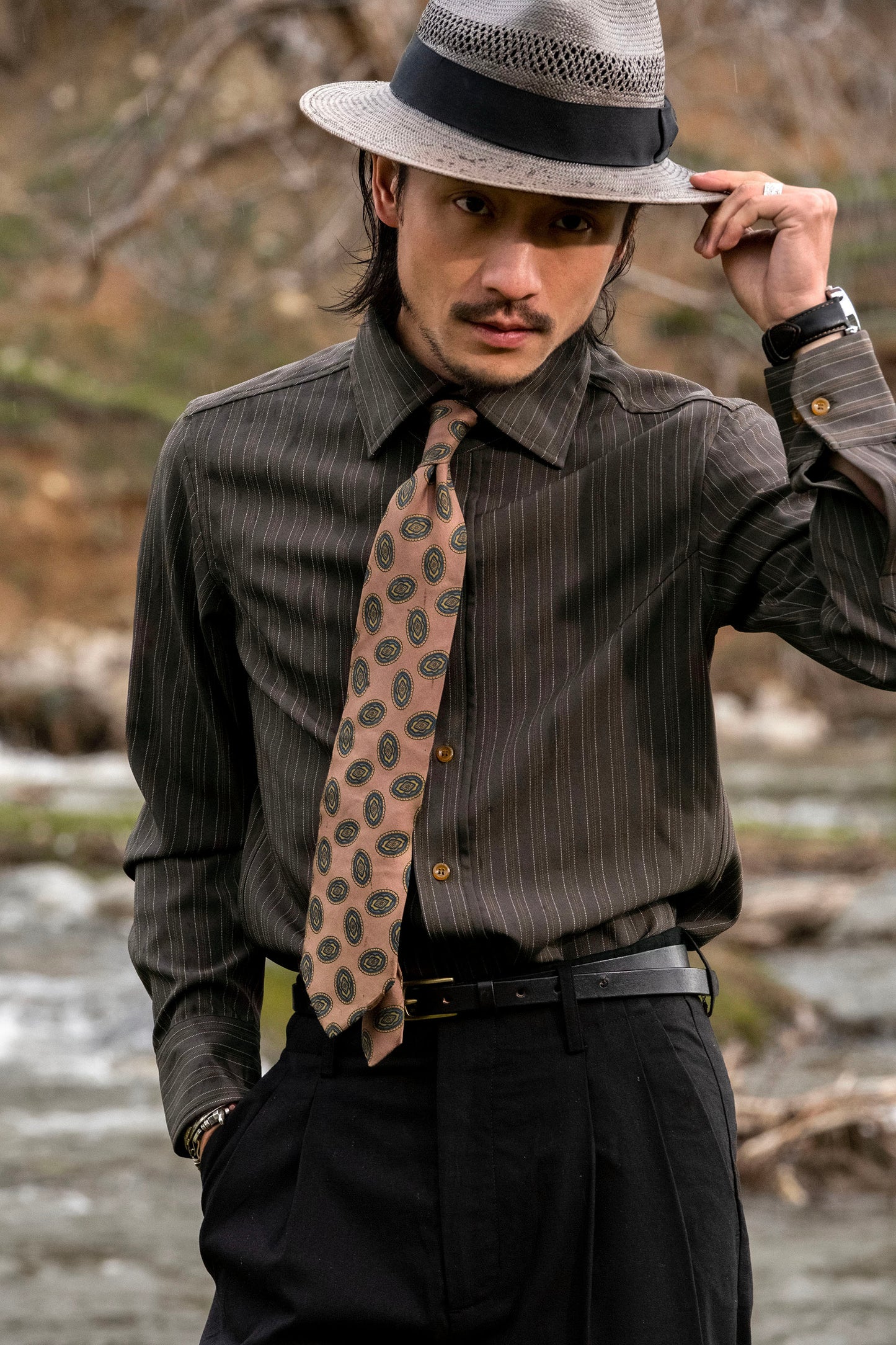 British style high-end French shirt men's Vintage retro yuppie suit striped long-sleeved shirt