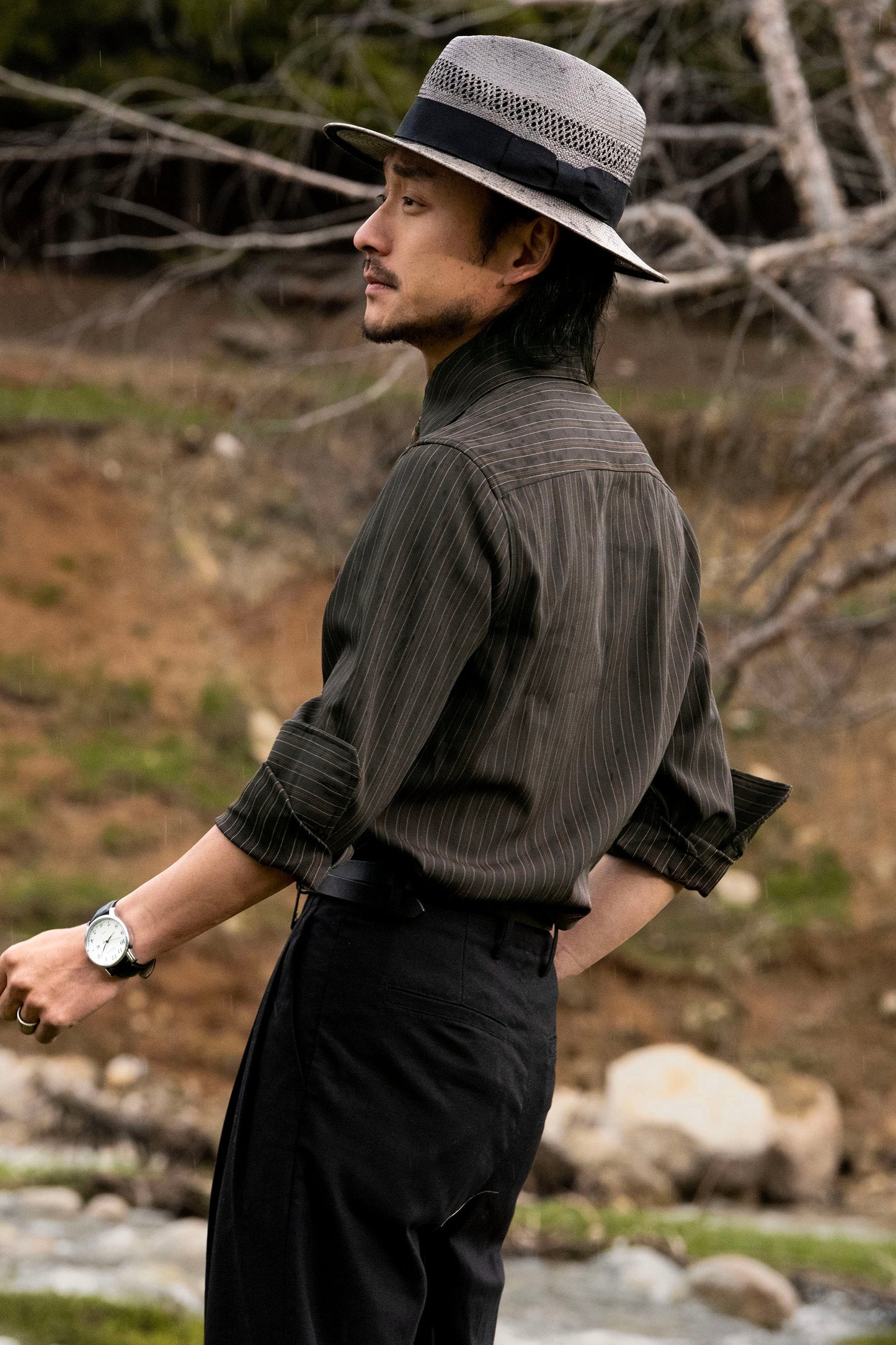 British style high-end French shirt men's Vintage retro yuppie suit striped long-sleeved shirt