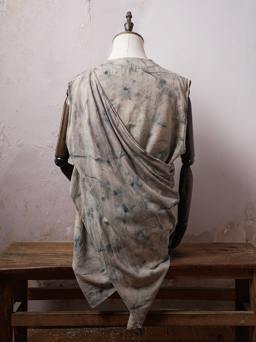 SOARIN WORLD Avant-Garde Artisan Draped Multi-Wear Cotton-Linen Asymmetric Vest DCZ262TB108