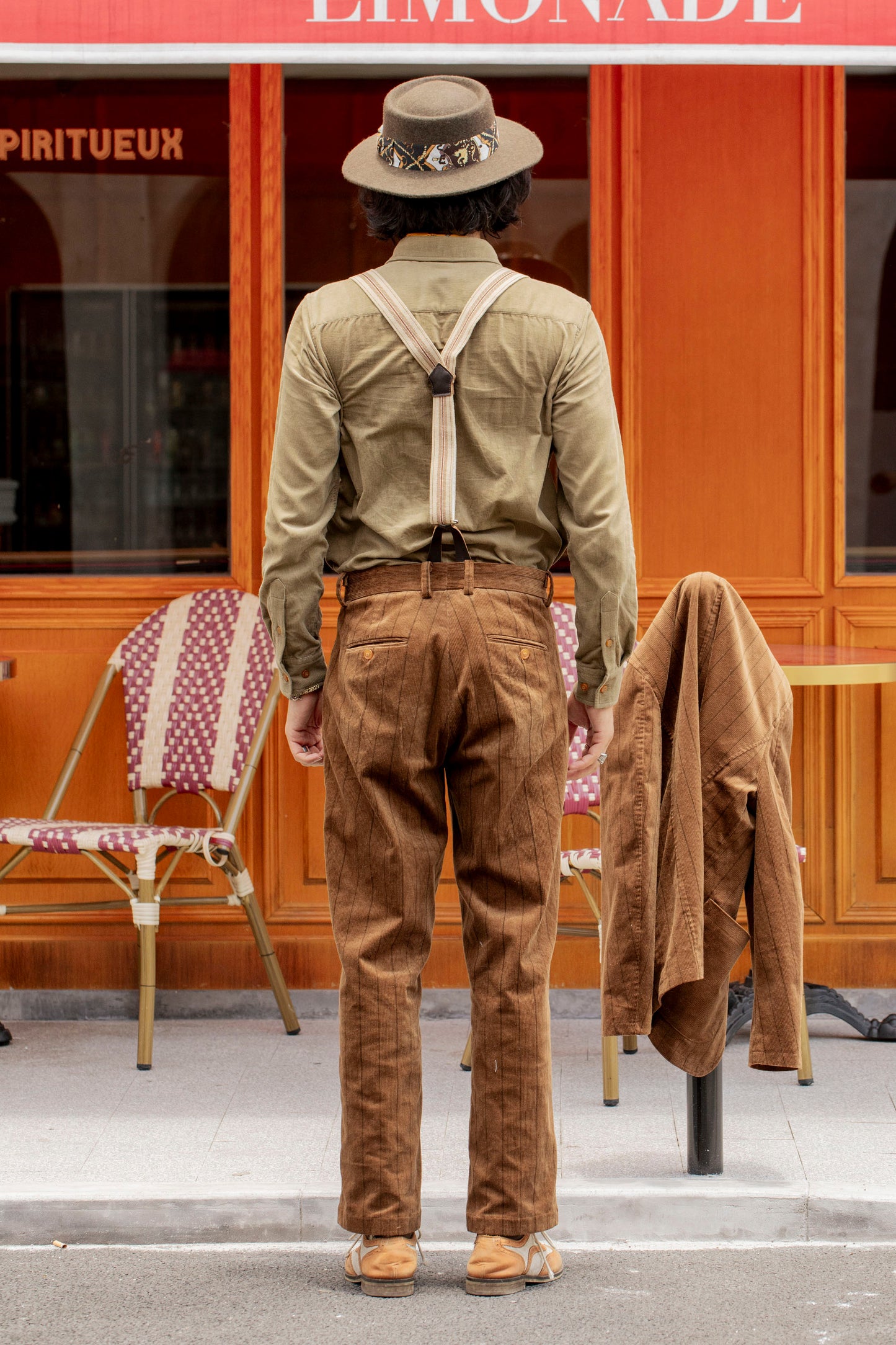 British retro style corduroy loose trousers men striped business casual straight suit trousers