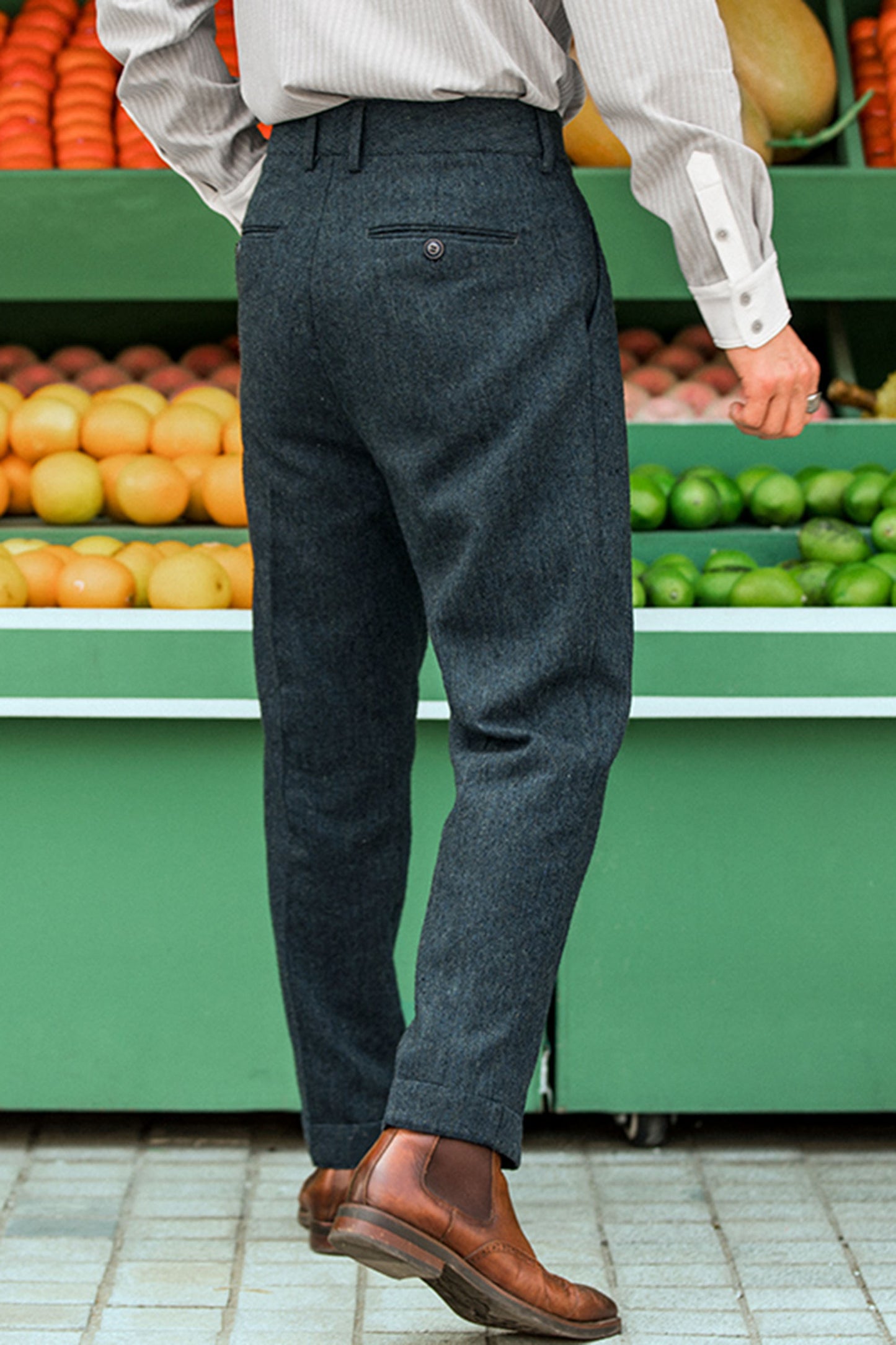 British retro style straight suit pants for men wool business casual slim fit tapered nine-point pants