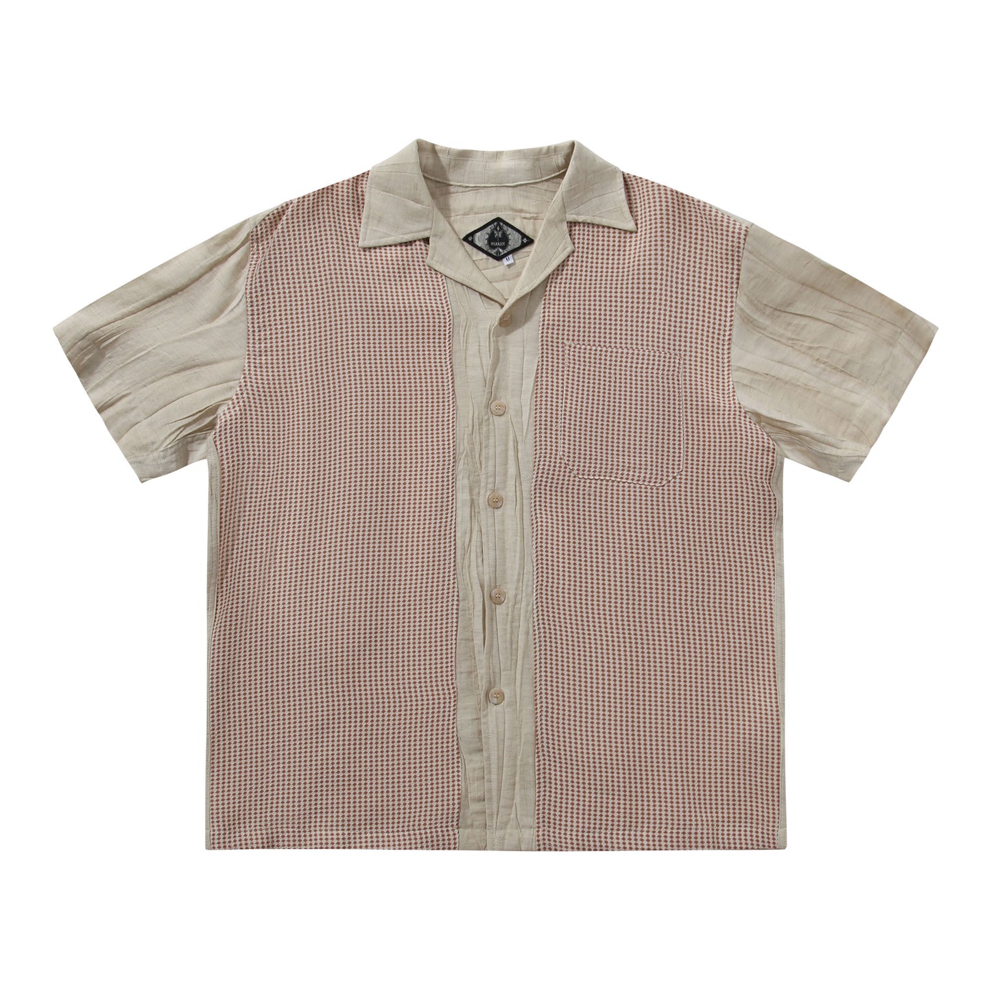 British retro style linen short-sleeved shirt for men Plaid business casual loose polka dot shirt