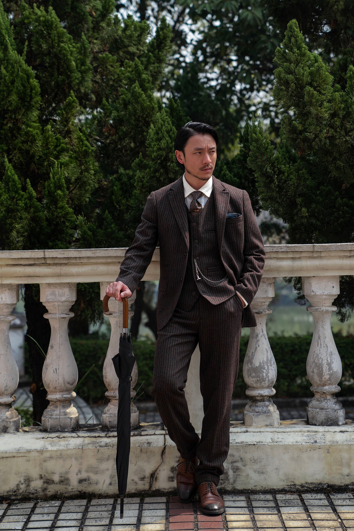 British retro wool men suit jacket Striped coarse pattern business formal casual slim suit