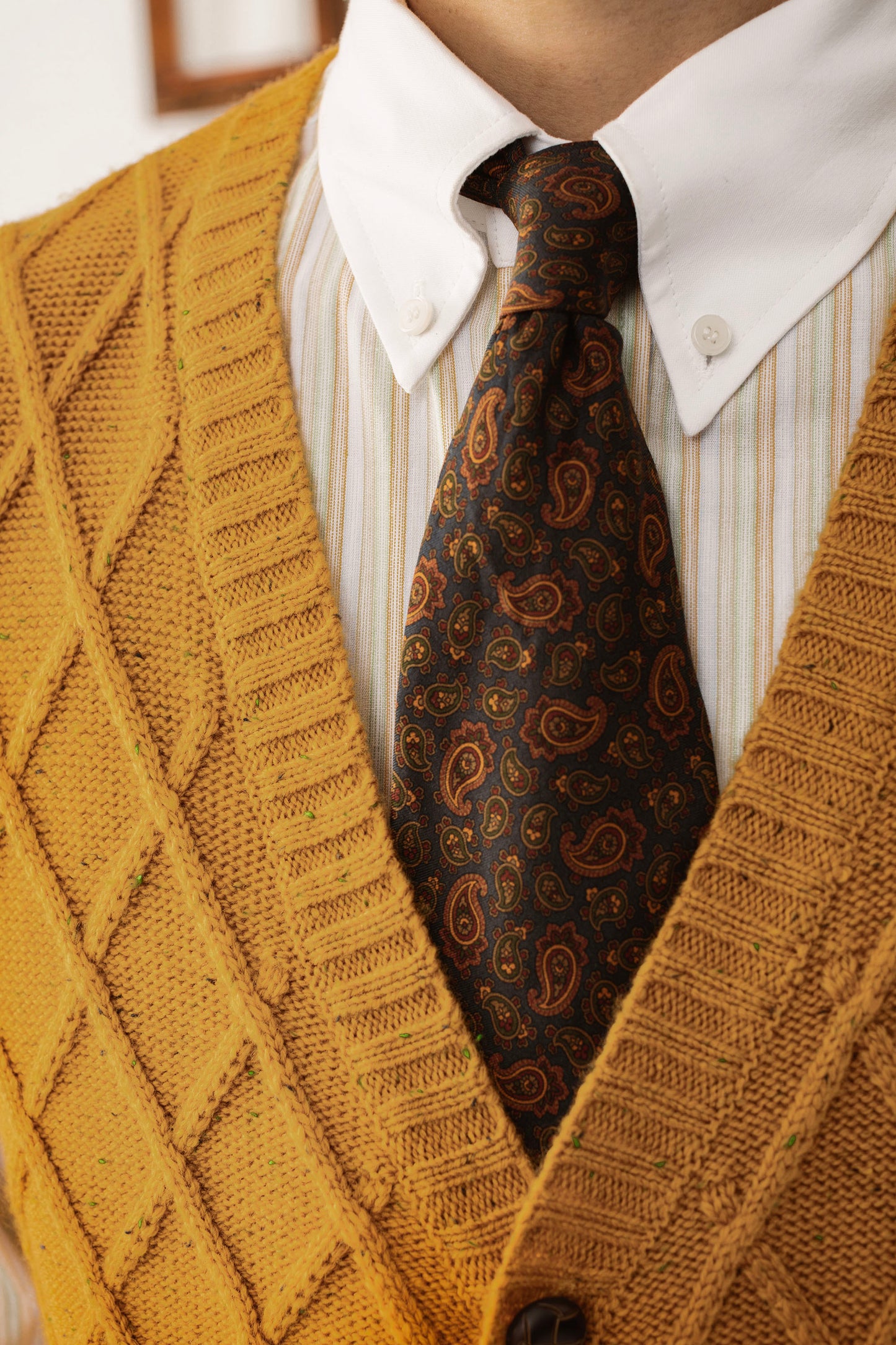 British retro style sweater cardigan vest men's diamond check cable knit sweater vest waistcoat