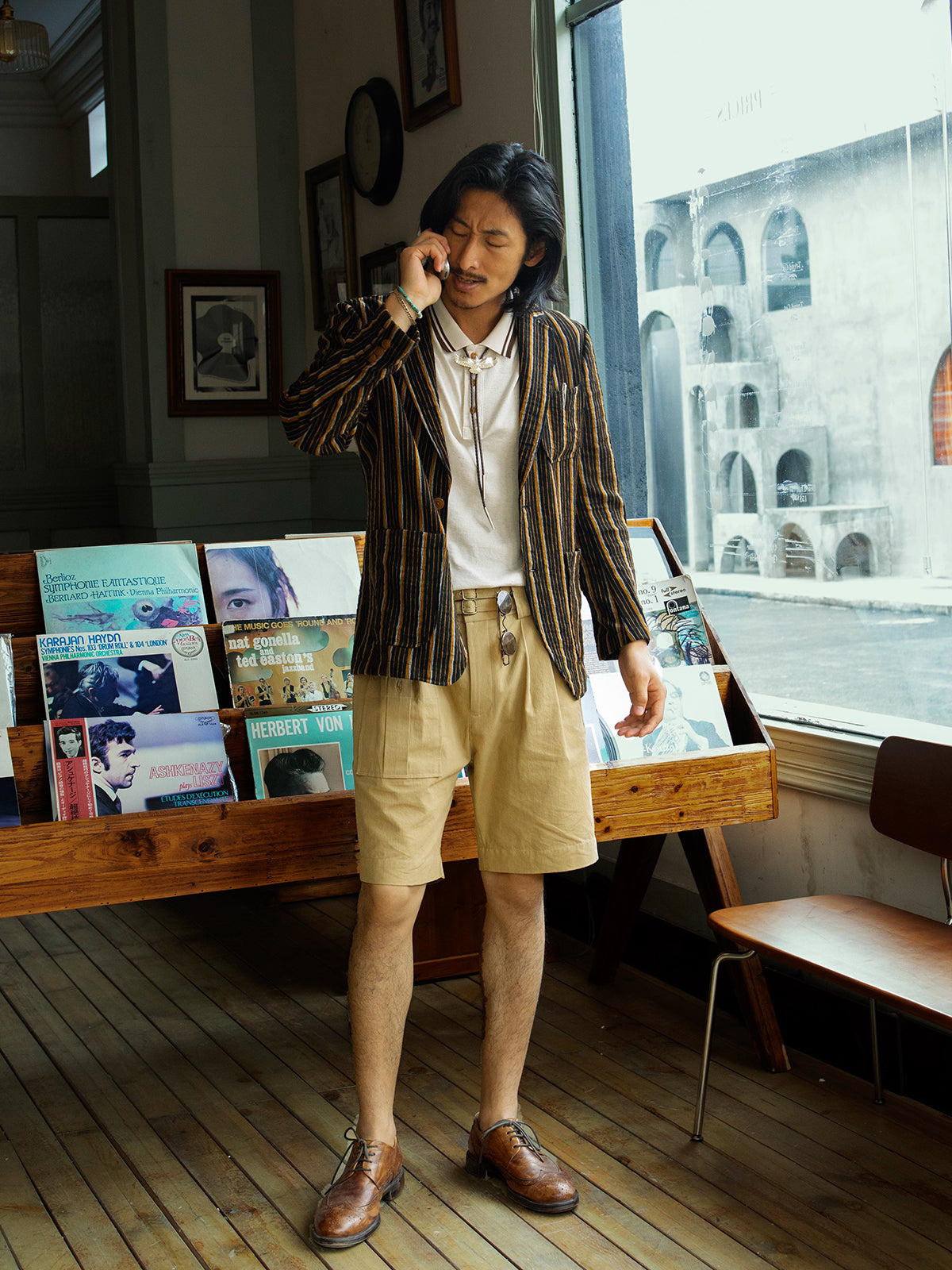 American retro style workwear style shorts men's Ami Khaki Gurga casual loose riding pants