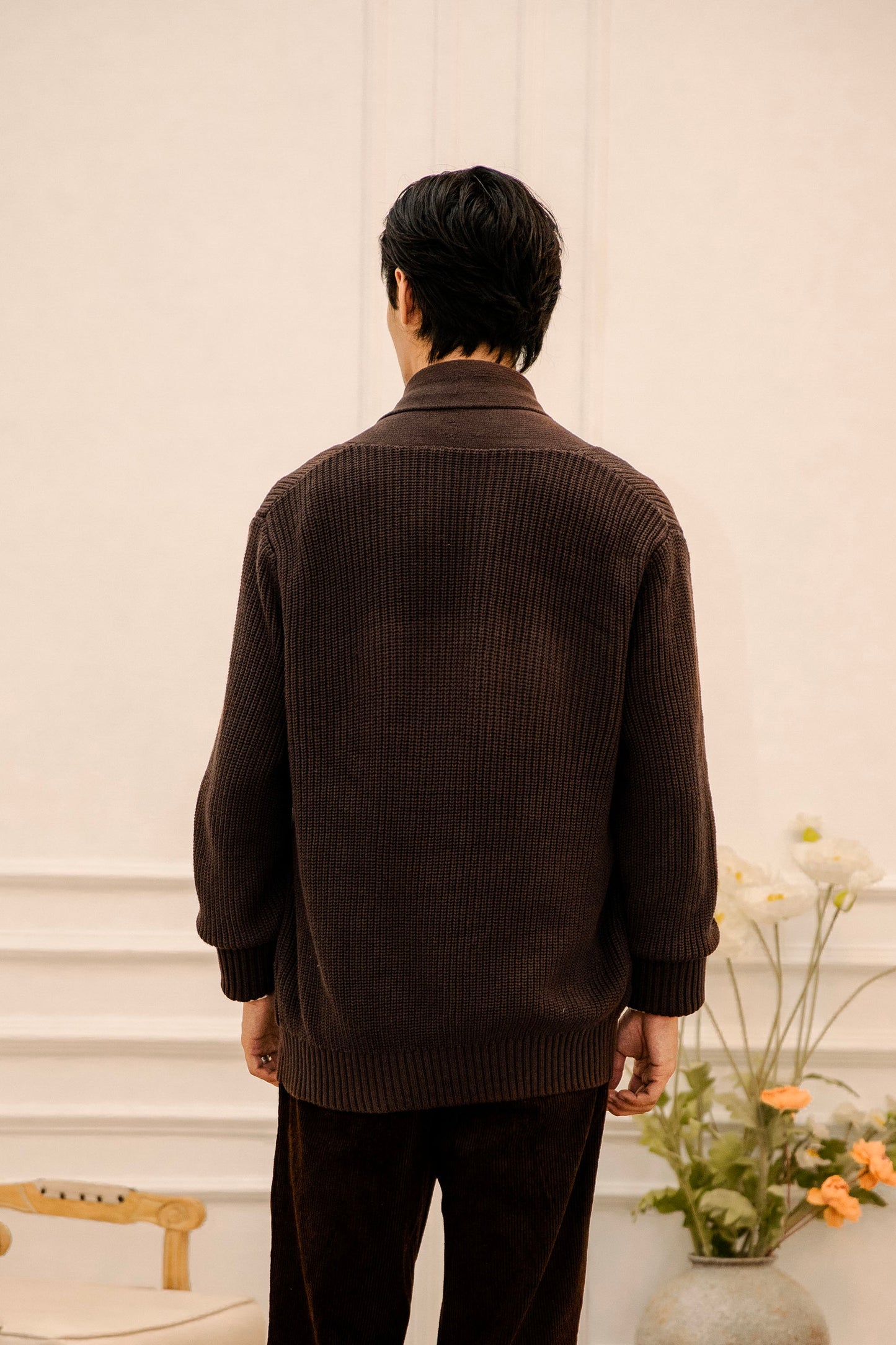British retro style shawl collar sweater cardigan men's Naples casual heavy warm knit sweater