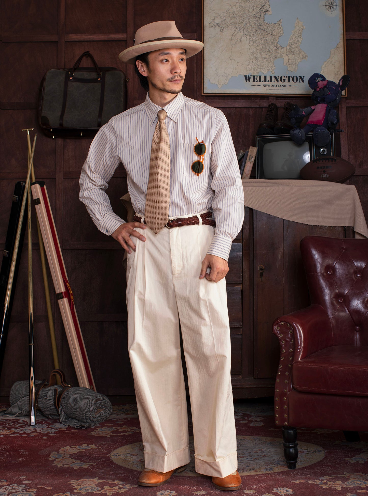 British retro straight suit pants for men High-end business formal casual loose nine-point pants