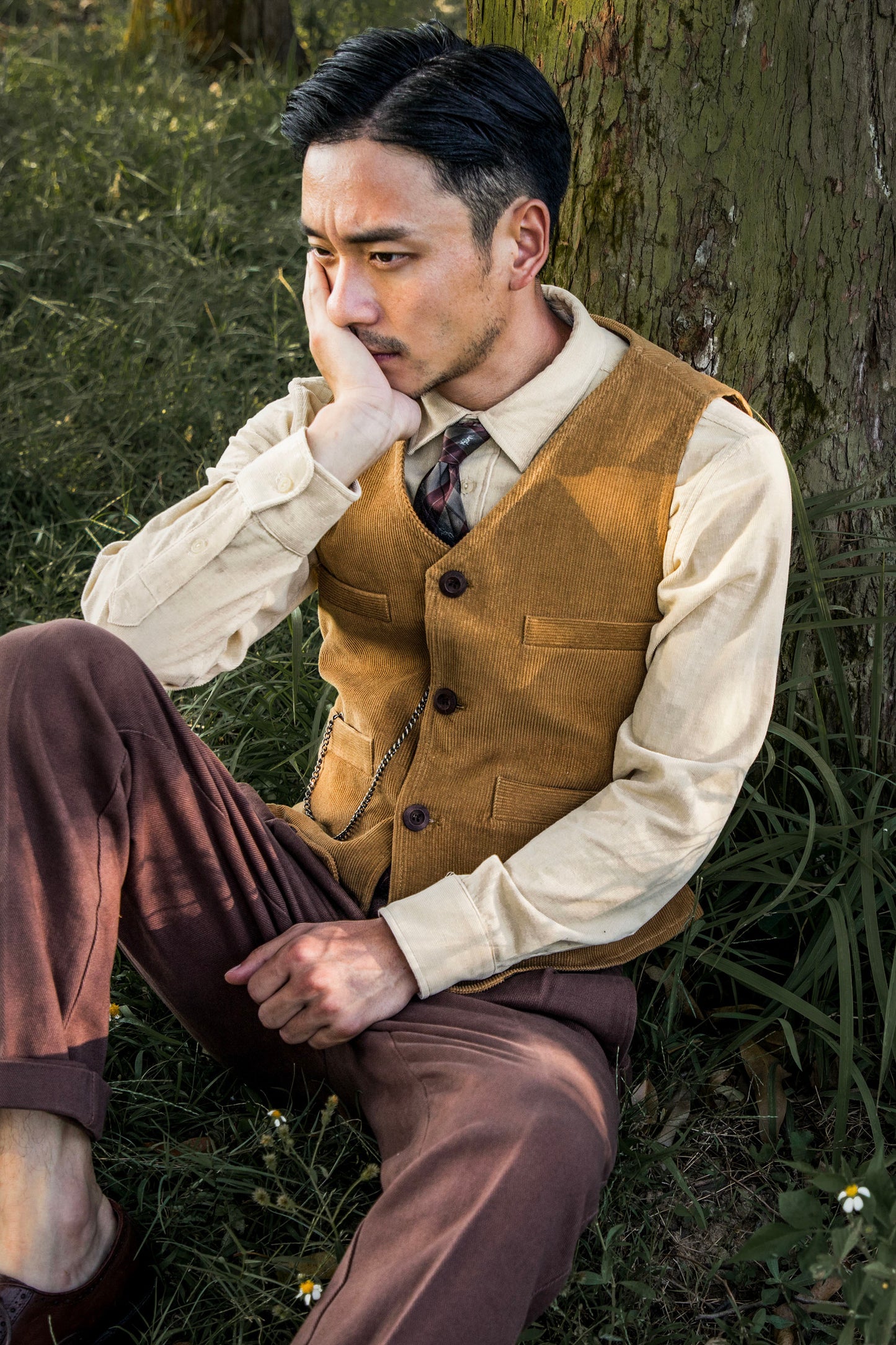 Ami Khaki Corduroy Vest Men American Retro Workwear Style Double-sided Vest Waistcoat