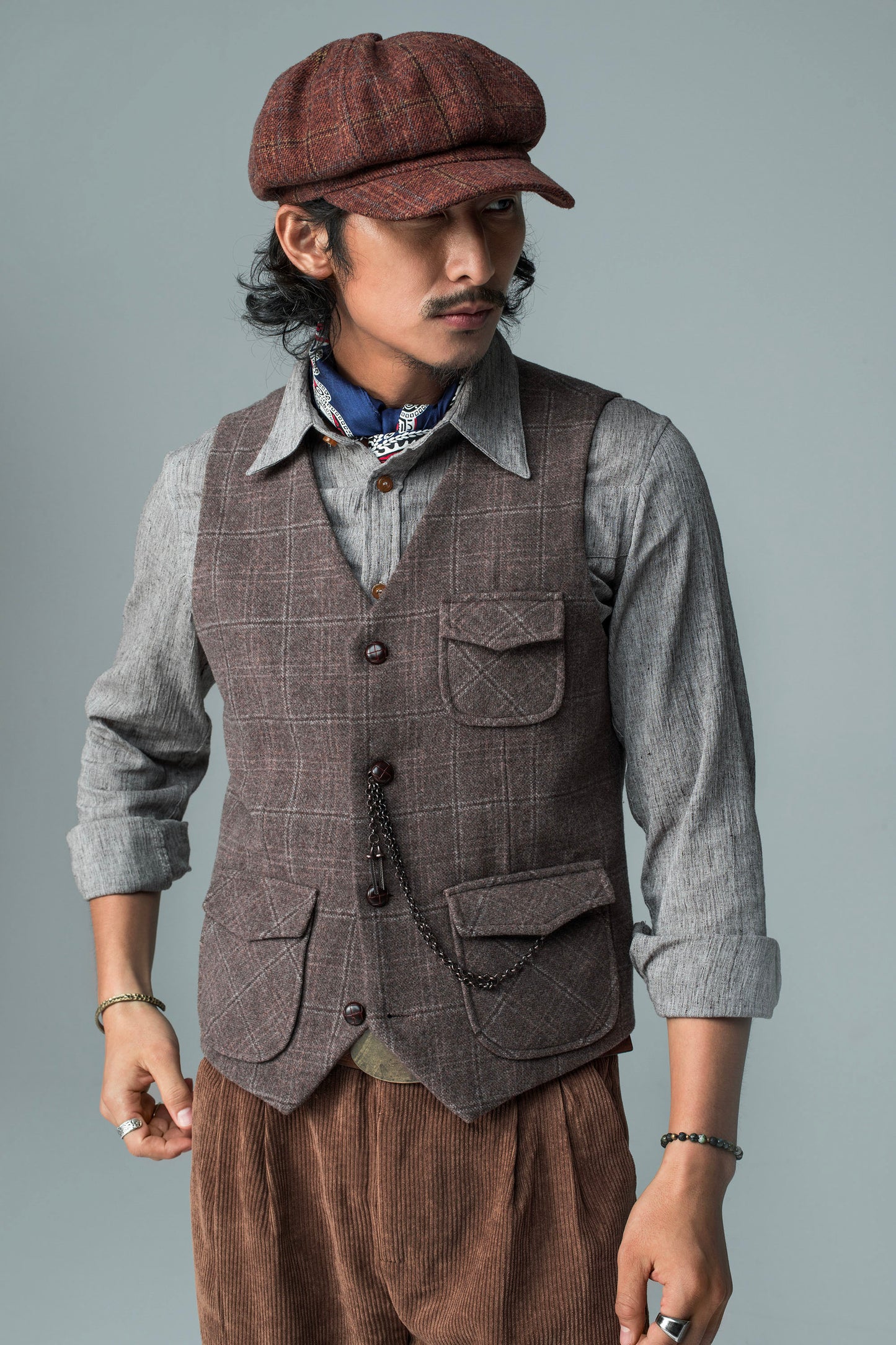 British retro plaid suit vest men's wool business casual suit vest slim vest