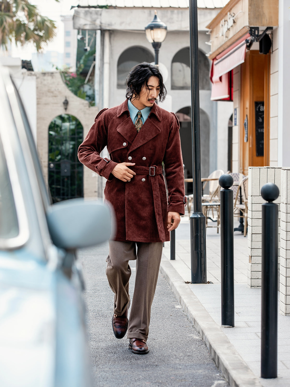 British style retro mid-length coat for men Winter corduroy casual loose trench coat