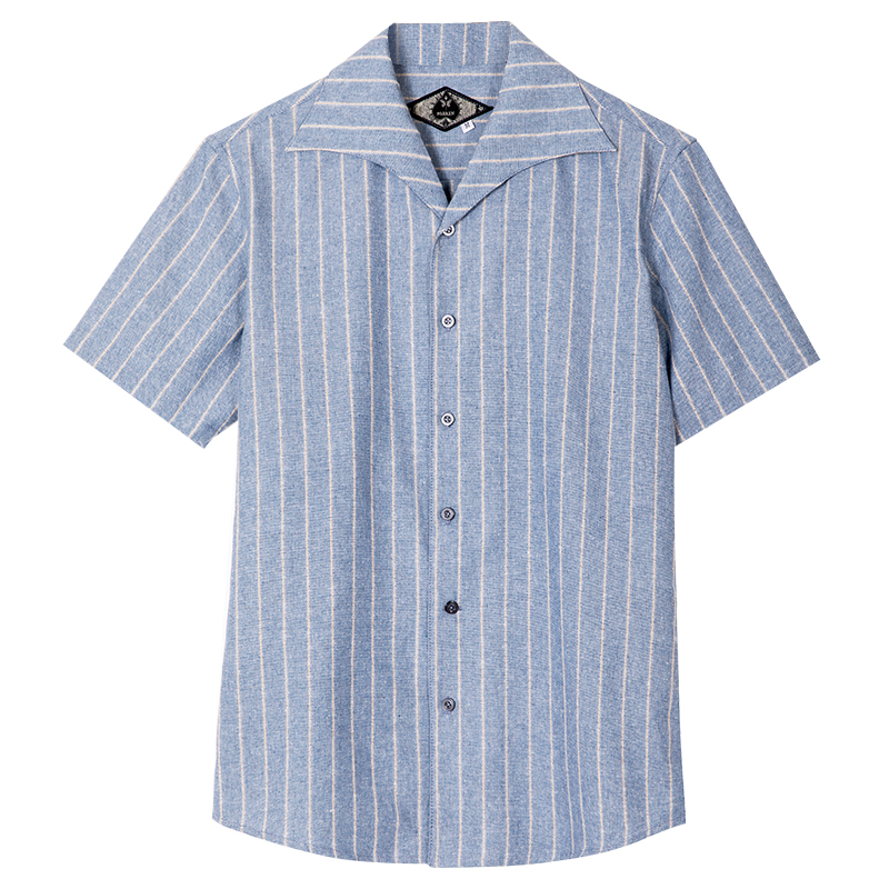 Men's Italian Naples striped short-sleeved shirt Swallow collar business formal cotton and linen short-sleeved shirt