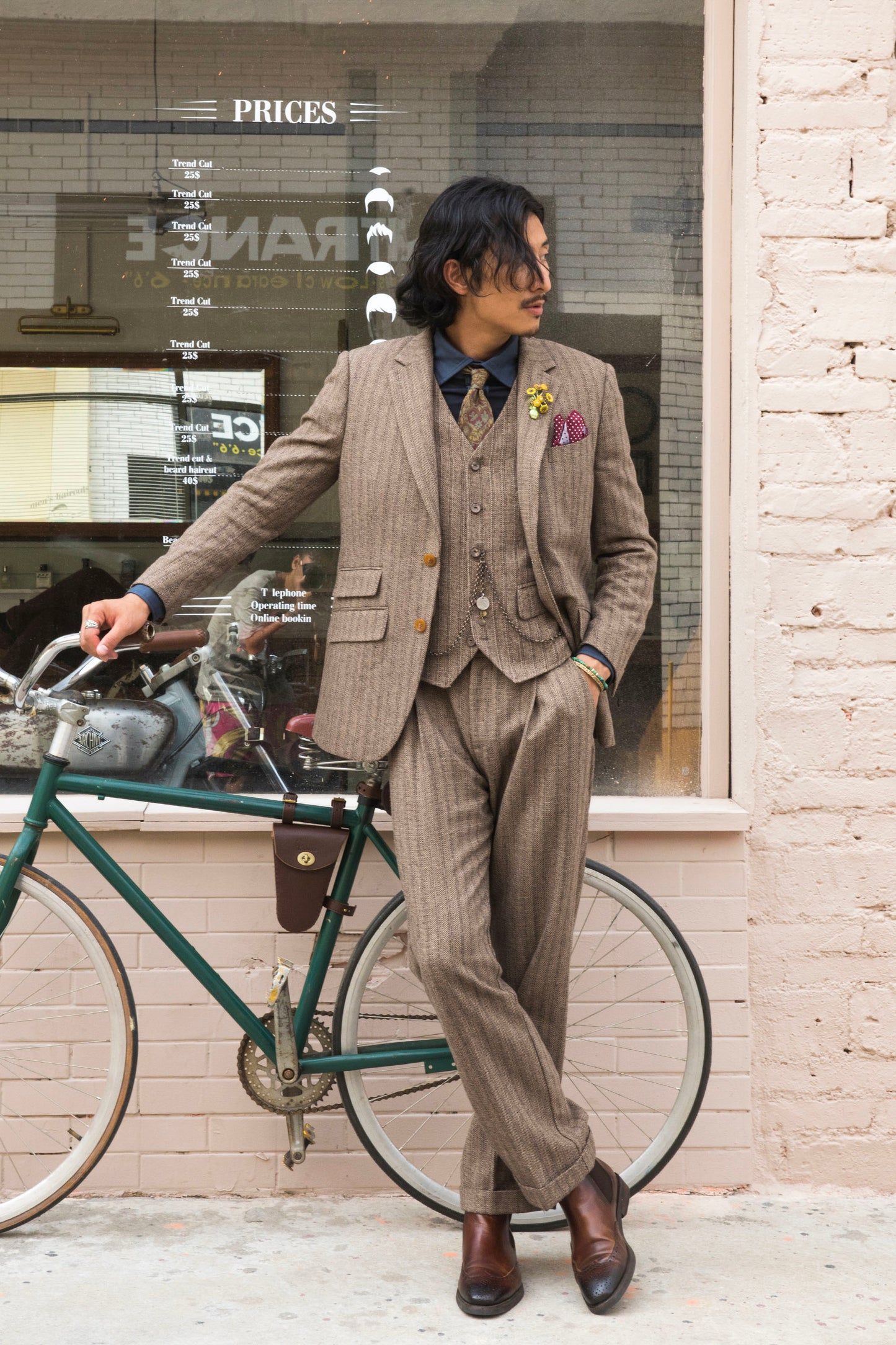 British style elegant high-end wool suit men's retro striped suit jacket