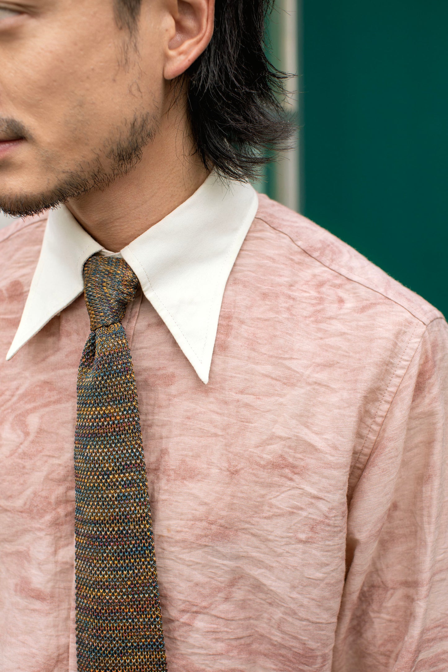 Retro French style long-sleeved shirt for men Long pointed collar splicing business casual textured autumn and winter suit shirt