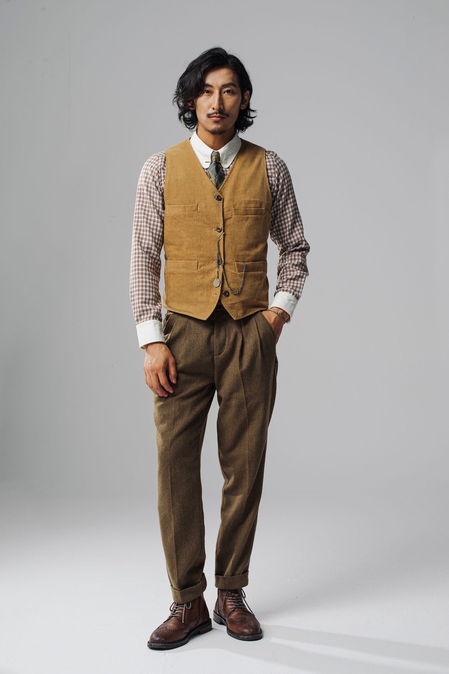 Ami Khaki Corduroy Vest Men American Retro Workwear Style Double-sided Vest Waistcoat