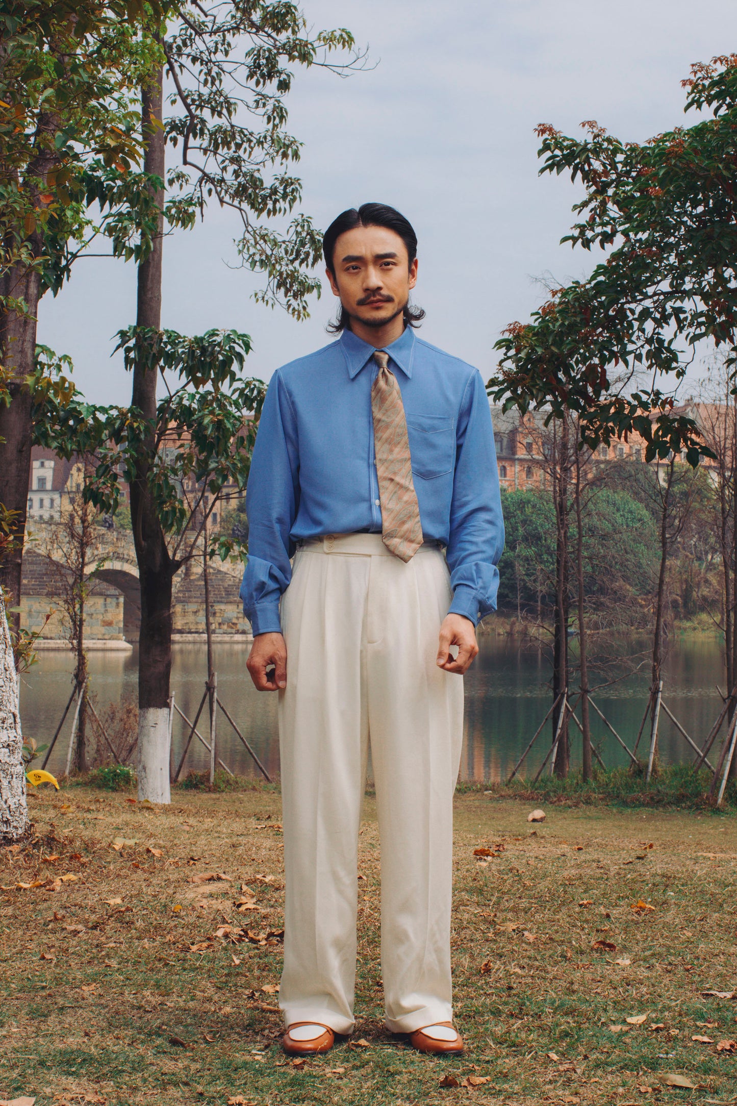 SOARIN Italian Naples white trousers men's Tencel business gentleman commuting straight drape long trousers