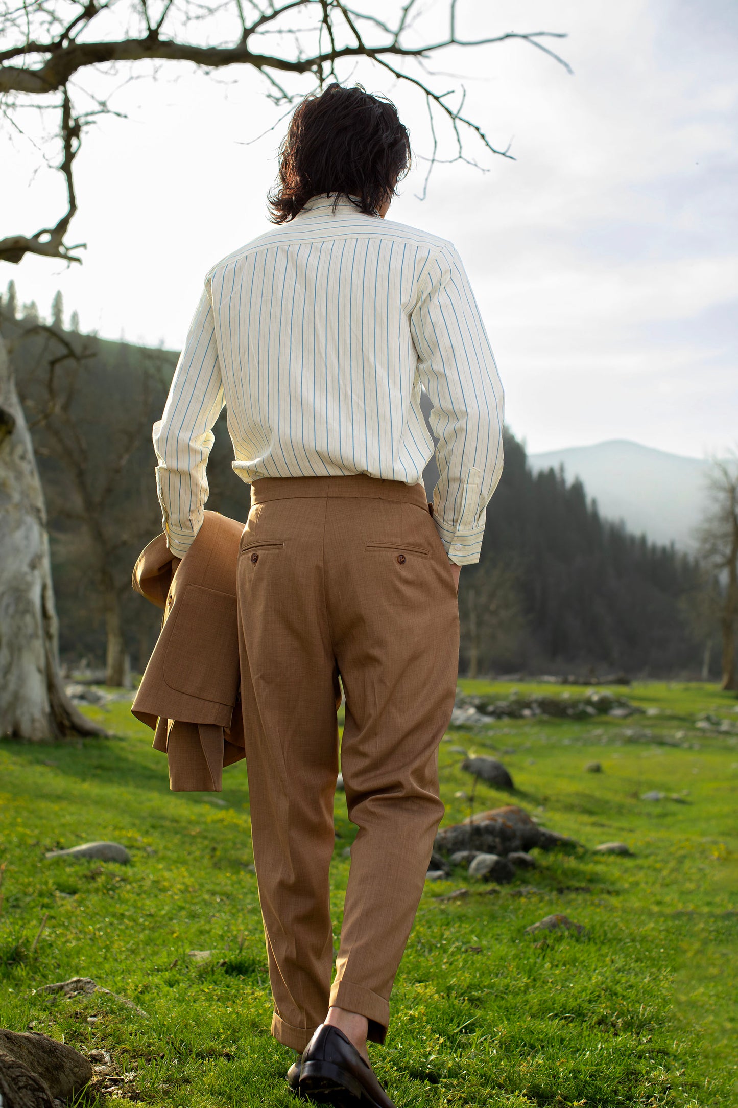 Italian Naples plaid trousers men's retro style business gentleman casual straight nine-point trousers