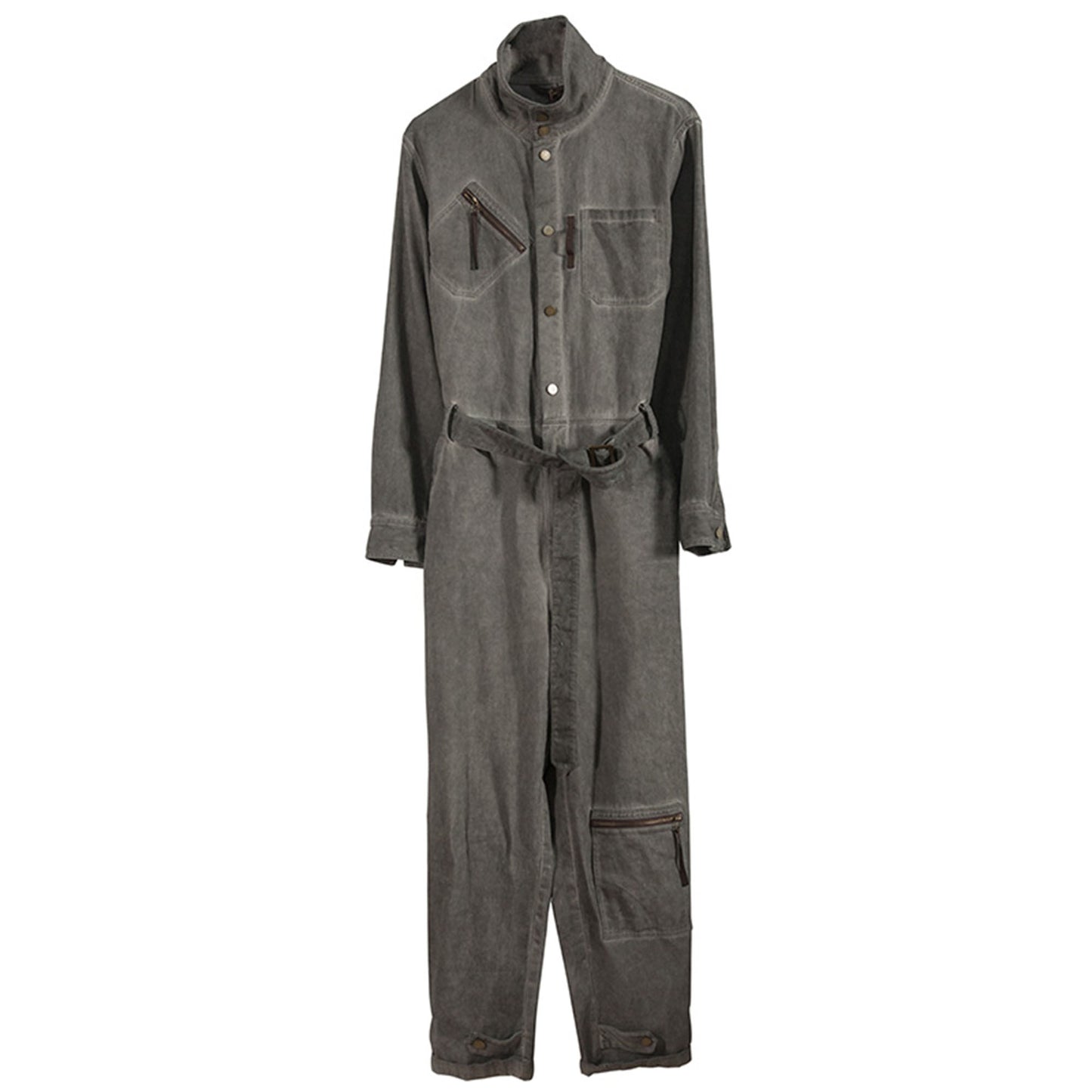 Retro American work jumpsuit men's Ami Khaki distressed casual loose straight jumpsuit