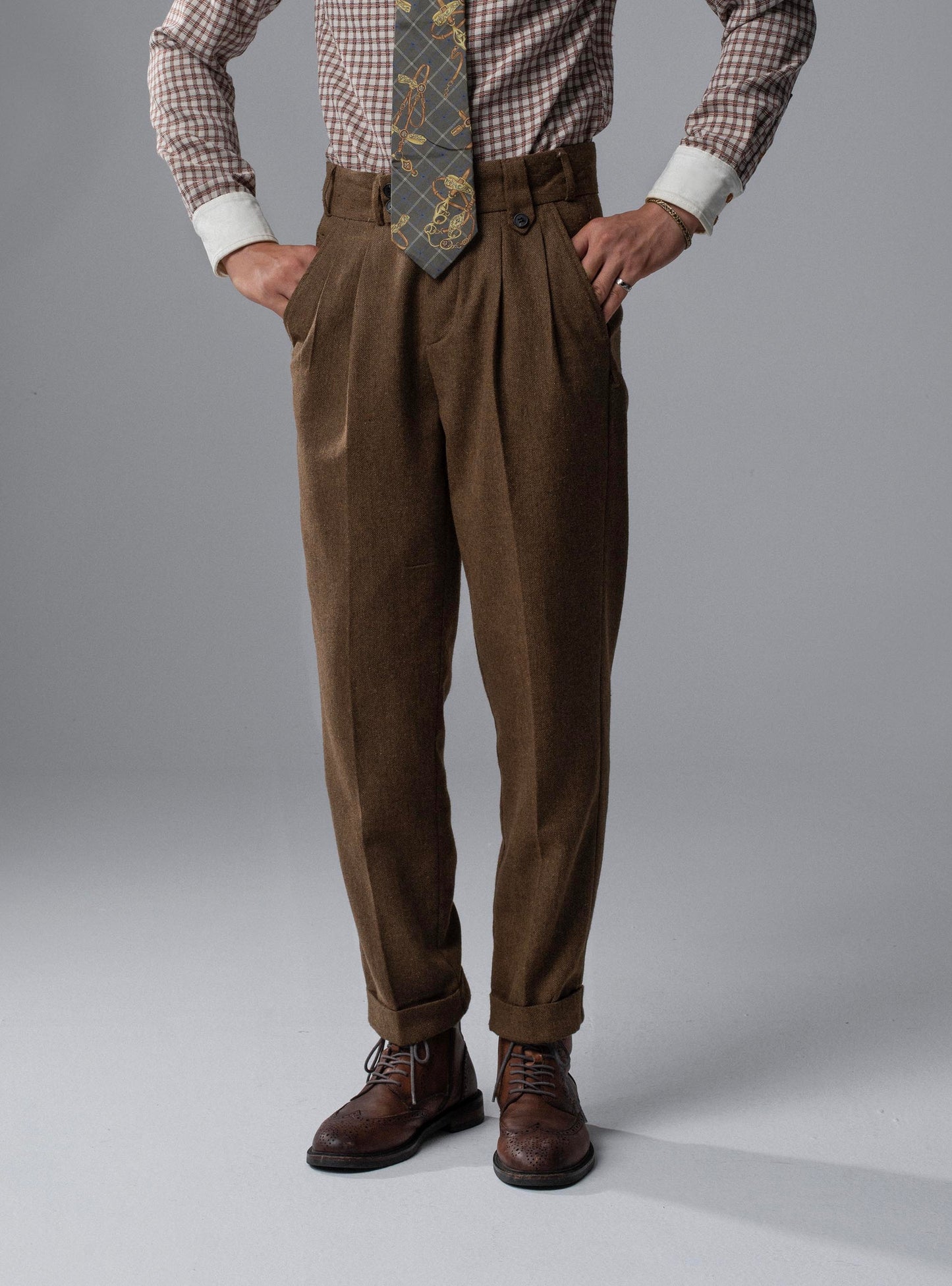 SOARIN original British retro wool trousers men's vintage style Gurga casual straight high waist suit nine-point trousers