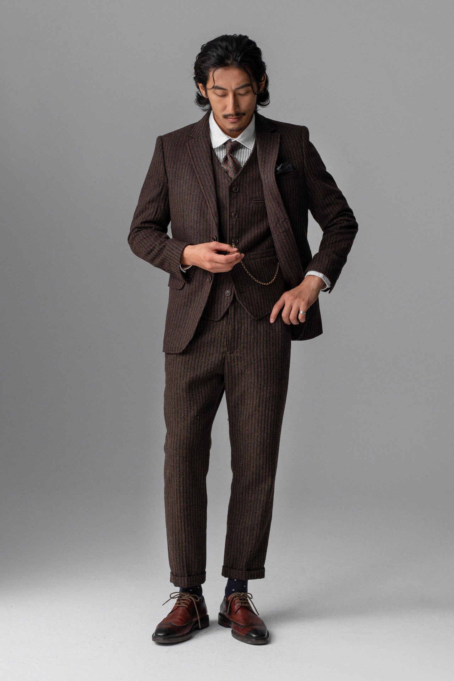 British retro wool men suit jacket Striped coarse pattern business formal casual slim suit